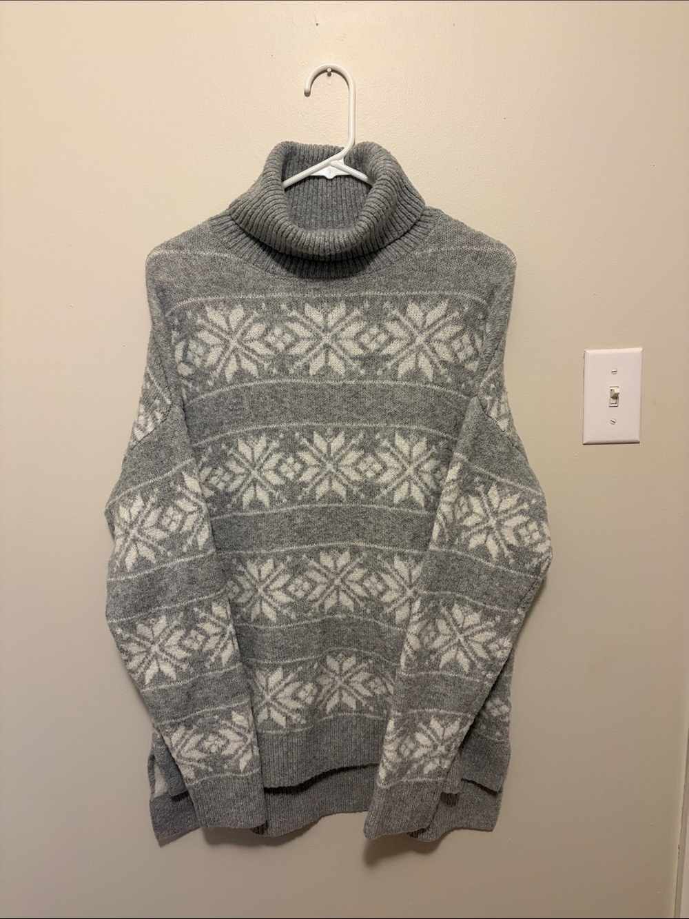 cupcakes & cashmere Gray and White Fair Isle Turtleneck Sweater